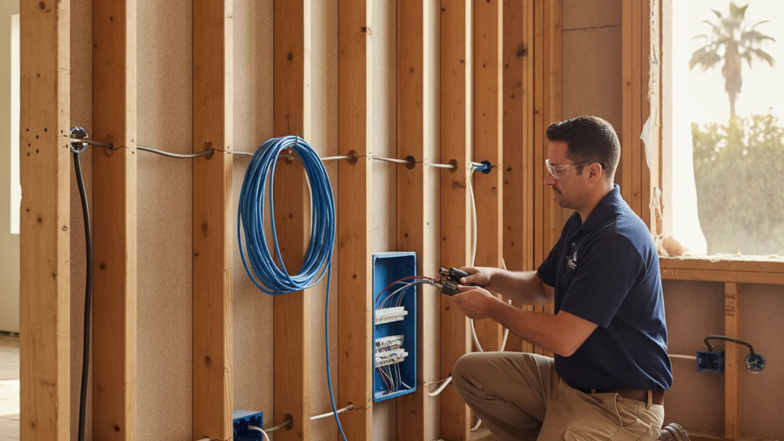 A homeowner and licensed wiring professional reviewing coax and Ethernet outlet locations on a remodel plan
