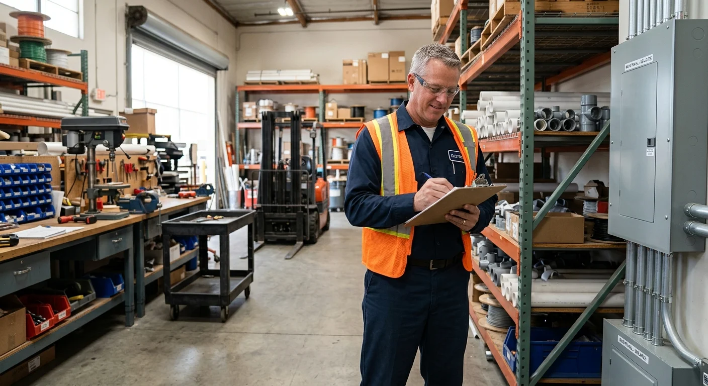 Vista business owner and commercial electrician reviewing an equipment list
