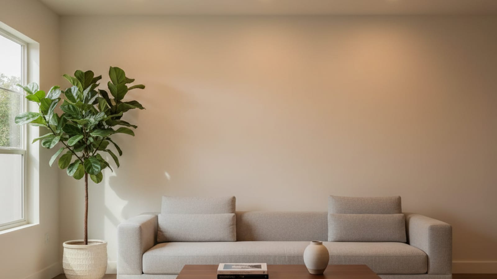 Six newly installed canless LED recessed downlights illuminating a modern San Diego living room with a coffered ceiling and warm neutral walls